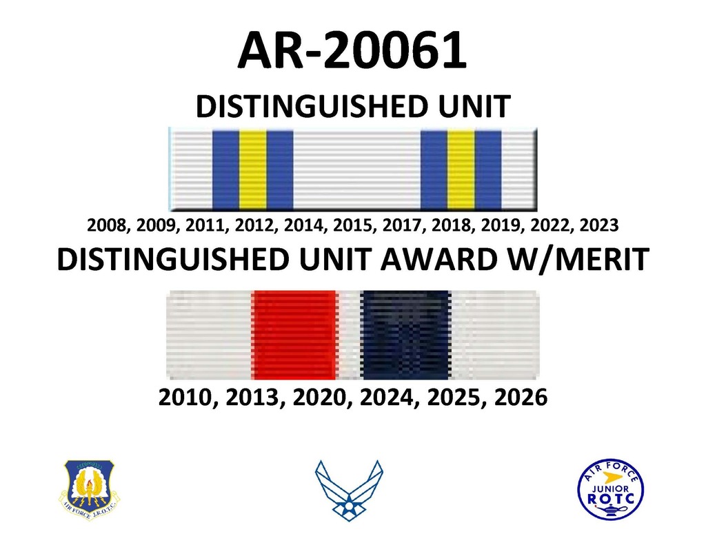 Outstanding Achievement for Westside AFJROTC!   It is with great pride that we announce the Westside AR-20061 AFJROTC has been awarded the “Distinguished Unit Award with Merit” and the “Silver Star Community Service with Excellence Award” for the 2025–2026 school year!  Our cadets worked incredibly hard to earn these prestigious honors, achieving an outstanding 96.5 Unit Inspection score and completing more than 2,800 community service hours—an average of nearly 50 service hours per cadet.  Only 40 units out of more than 800 AFJROTC programs nationwide received this recognition.  Congratulations to our cadets and instructors for representing Westside with excellence, leadership, and service!