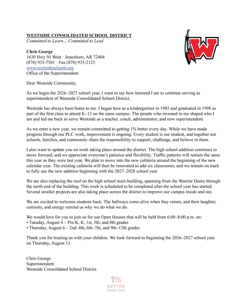 Welcome Back from Superintendent