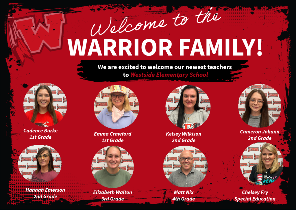 Welcome Our Newest Warriors! ❤️🤍 The Westside School District is excited to welcome our newest teachers for the 2026–2027 school year! These outstanding educators are joining campuses across the district, and we couldn't be happier to have them as part of the Warrior Family. Take a moment to meet the newest members of our team by browsing the graphics below. We know they will make a positive impact in the lives of our students and school community. Please join us in giving them a warm Warrior welcome!