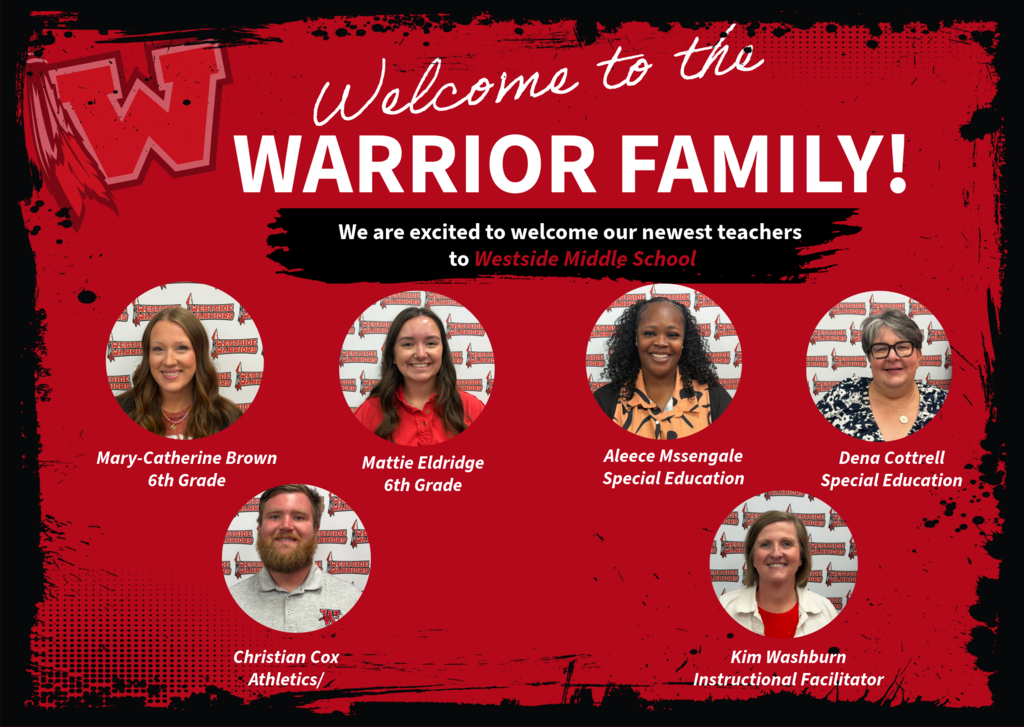Welcome Our Newest Warriors! ❤️🤍 The Westside School District is excited to welcome our newest teachers for the 2026–2027 school year! These outstanding educators are joining campuses across the district, and we couldn't be happier to have them as part of the Warrior Family. Take a moment to meet the newest members of our team by browsing the graphics below. We know they will make a positive impact in the lives of our students and school community. Please join us in giving them a warm Warrior welcome!