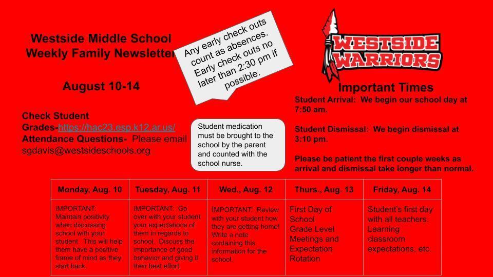 August 10-14 WMS Family Newsletter