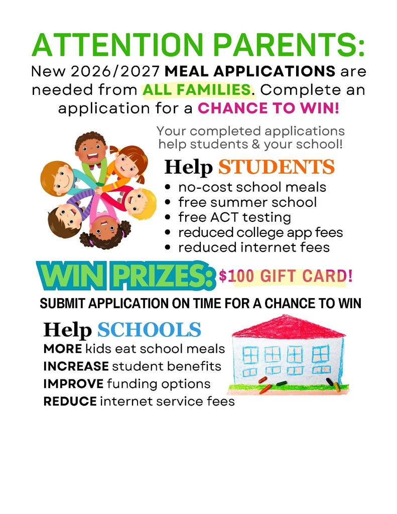 Westside Families — We Need Your Help! We are encouraging ALL families to complete a 2026–2027 Free & Reduced Meal Application. Completed applications not only help our students and schools, but they also give your family a chance to win a $100 gift card! The drawing will be held at the end of September! You do NOT have to qualify to be entered — simply complete and submit an application. We’ll include the online application link below to make it quick and easy. Please take a few minutes to complete yours today! ❤️🤍 Every completed application helps our Warriors! https://secure.ezmealapp.com/ApplicationScreen.aspx