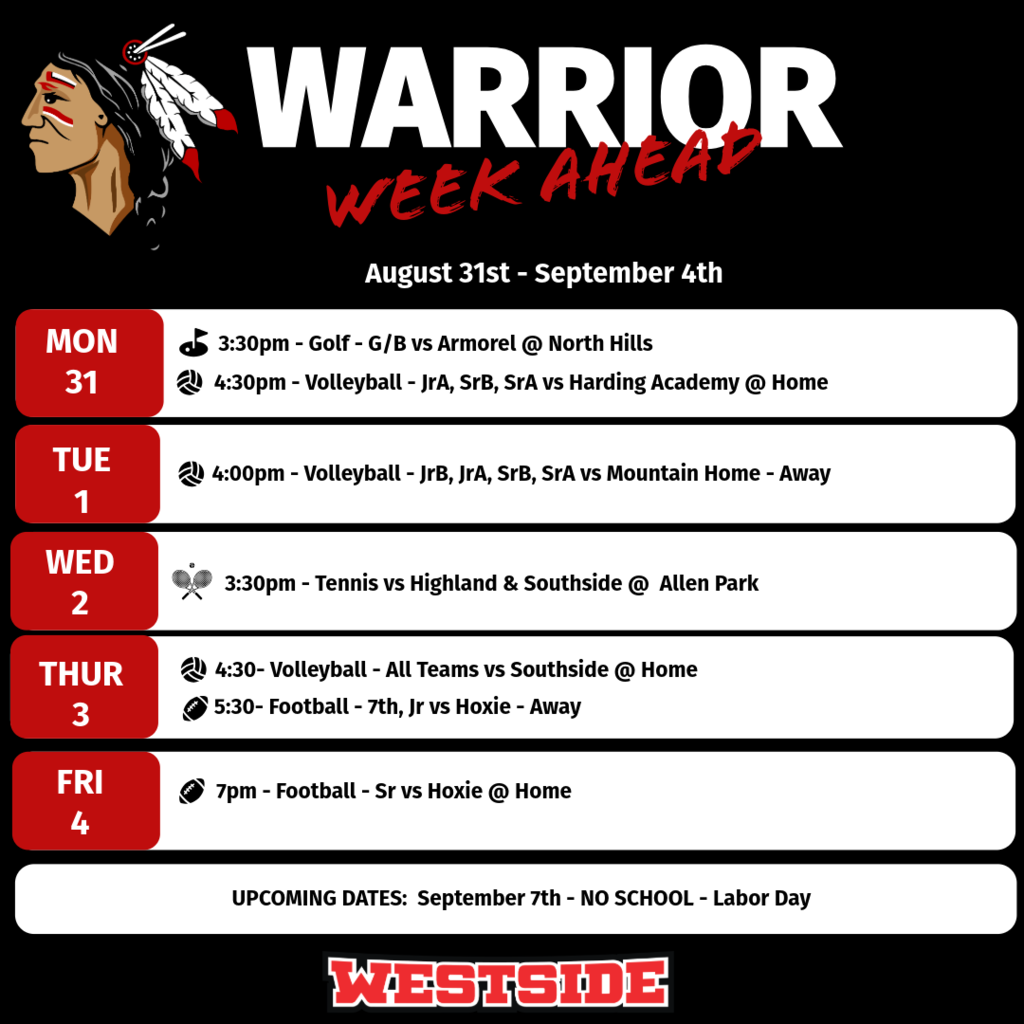 Warrior Week Ahead for August 31-September 4th! ❤️🤍