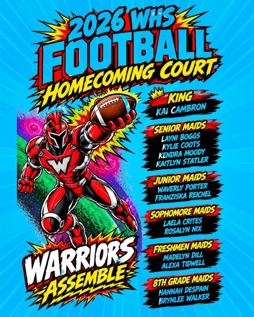 Congratulations to the students selected for the 2026 WHS Football Homecoming Court! We look forward to celebrating these Warriors during Homecoming on Friday, October 23! Congratulations, Warriors! ❤️🤍👑