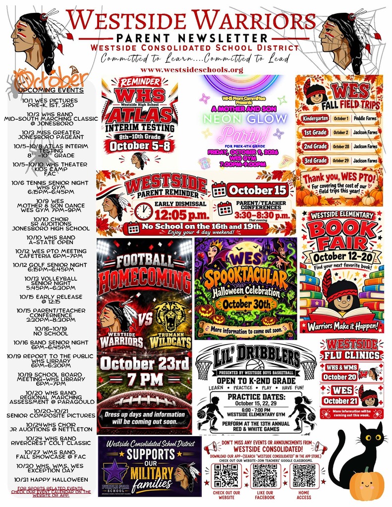 Take a few minutes to catch up on the latest news, important dates, and happenings around Westside! We hope our Warrior families have a great October! ❤️🤍
