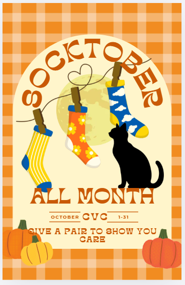 🎃 SOCKTOBER is Here! 🎃  October 1-31!  The WHS Children's Volunteer Committee (CVC) is collecting socks throughout the month of October to help those in need!  ❤️🤍 Donation boxes are located at each Westside school, making it easy for everyone to participate!  All donated socks will benefit Together We Foster.   Let's come together, Warriors, and give a pair to show we care! ❤️🤍