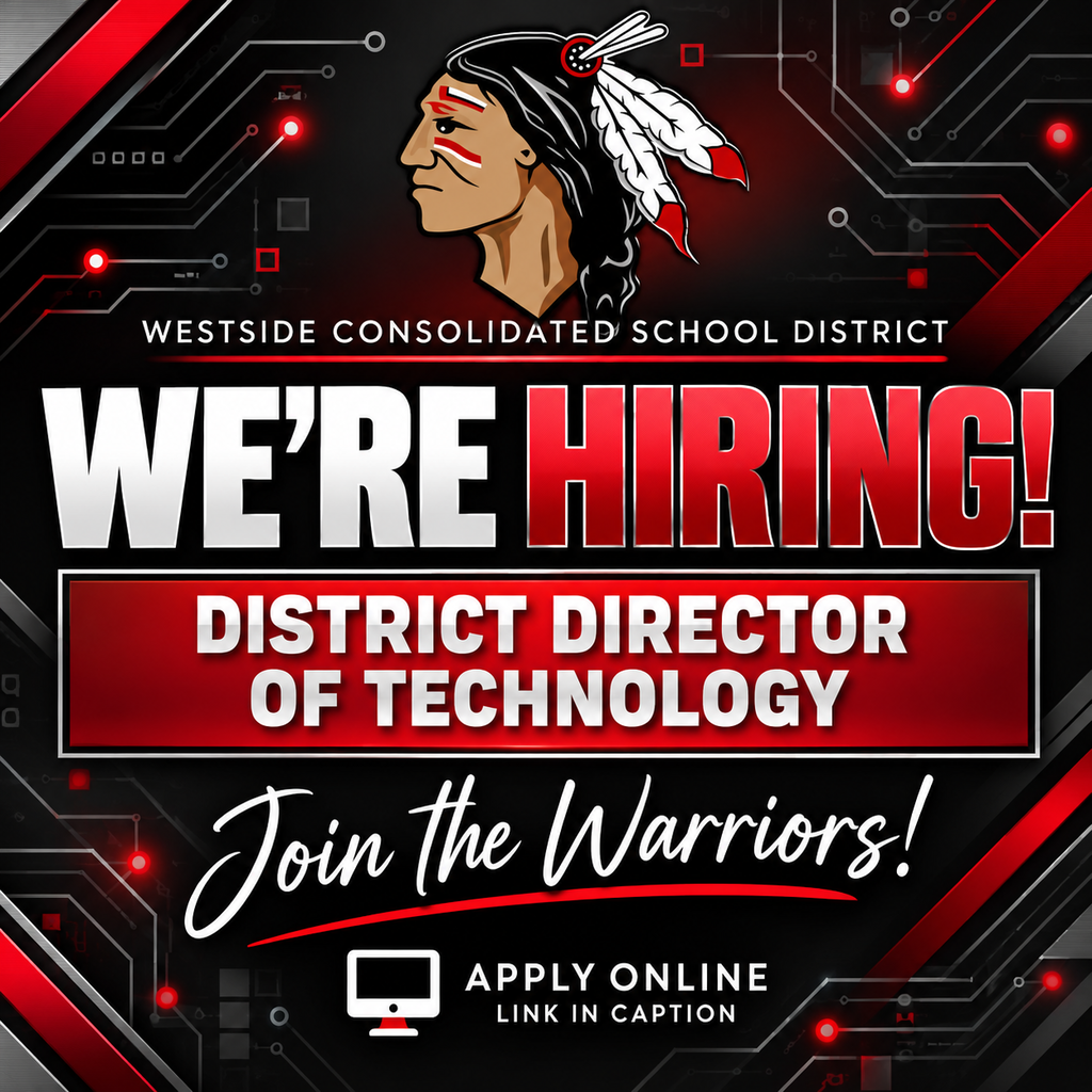We're Hiring! Westside Consolidated School District is accepting applications for the position of District Director of Technology. Interested in becoming part of the Warrior family? View the job posting and apply online! 🔗 Apply Here: https://westsideschools.schoolspring.com/?jobid=5956207