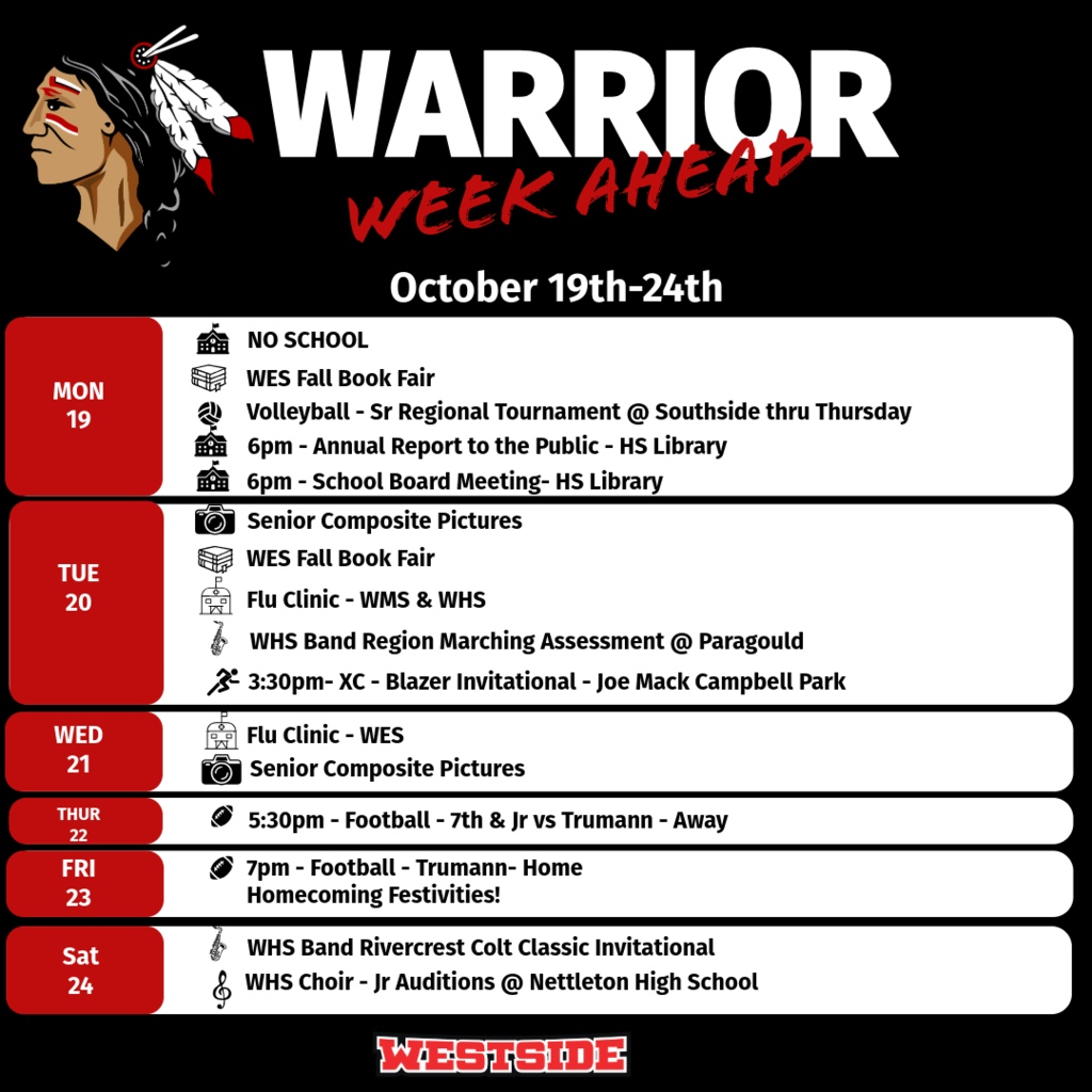 Warrior Week Ahead for October 19th-23rd! ❤️🤍