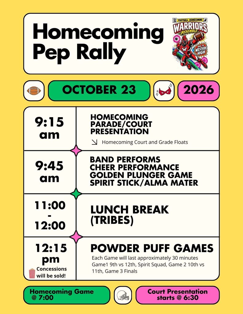 WHS Homecoming Peprally schedule!  ❤️🤍