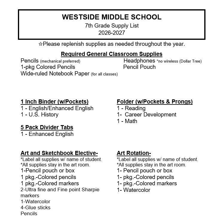 School Supply Lists Now Available for the 2026-2027 School Year