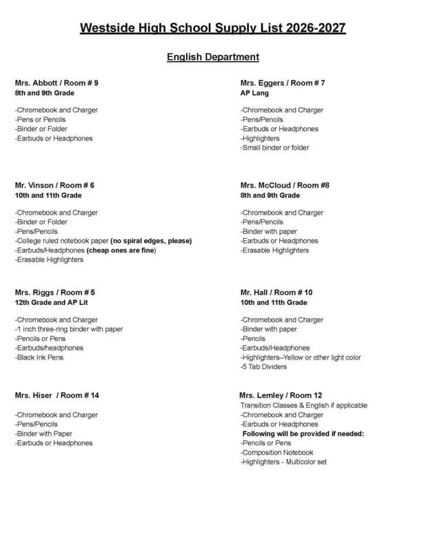 WHS Supply LIsts