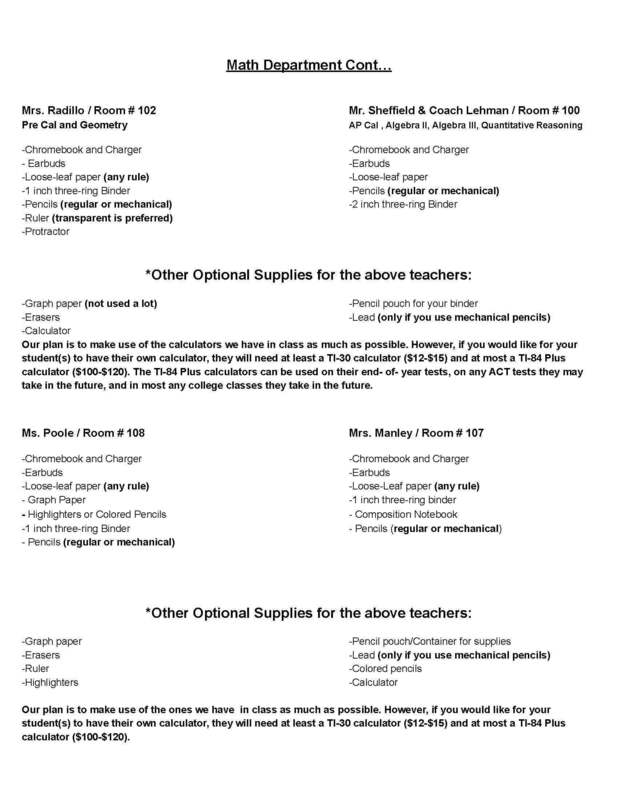 WHS Supply LIsts