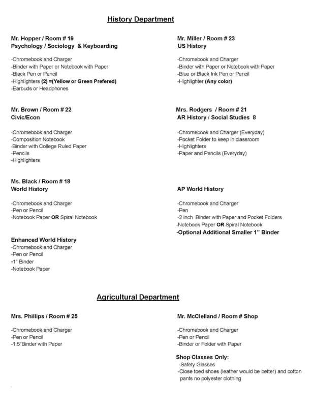 WHS Supply LIsts
