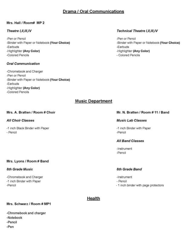 WHS Supply LIsts