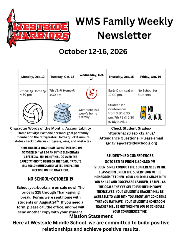 WMS Family Weekly Newsletter October 12-16, 2026