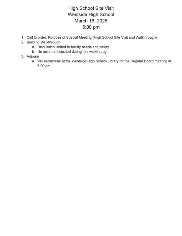 High School Site Visit and Walkthrough agenda