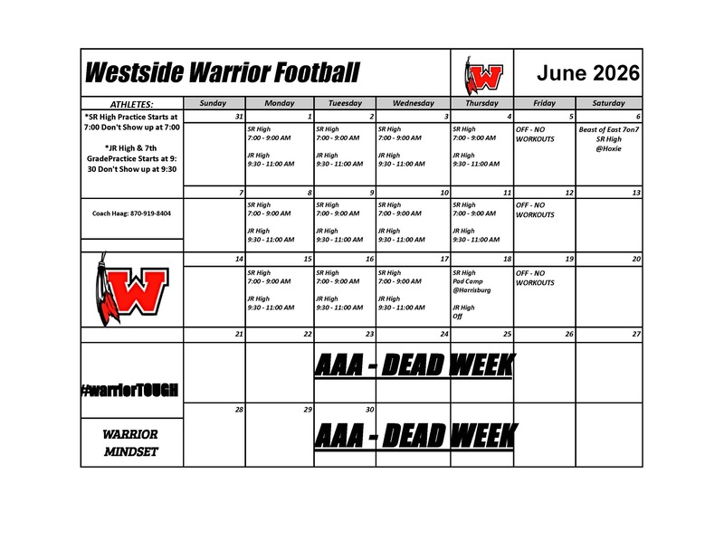 June Football Schedule