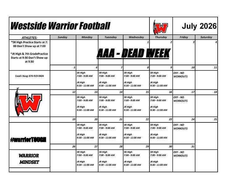 July Football Schedule