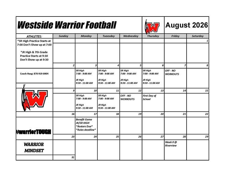 August Football Schedule