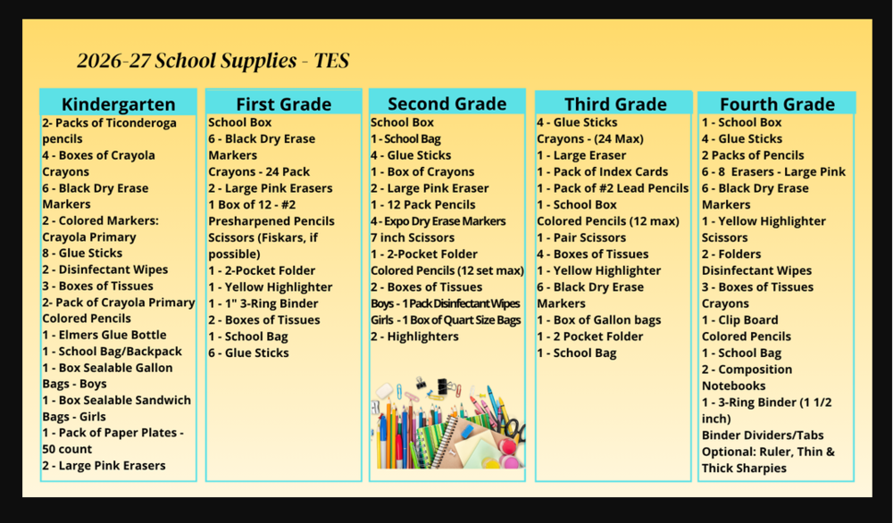 TES School Supplies 2026-27