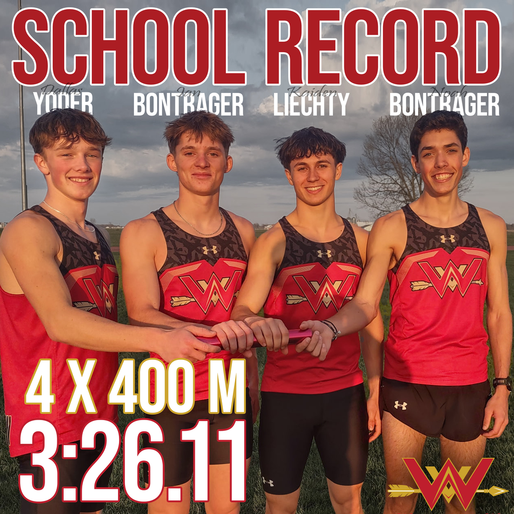 4 x 400 School Record Dallas Yoder Ian Bontrager Kaiden Liechty, Noah Bontrager 3:26.11
