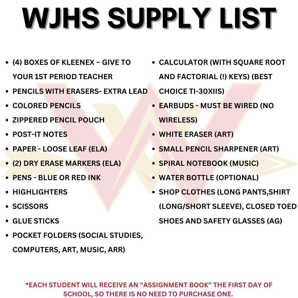 WJHS Supply List