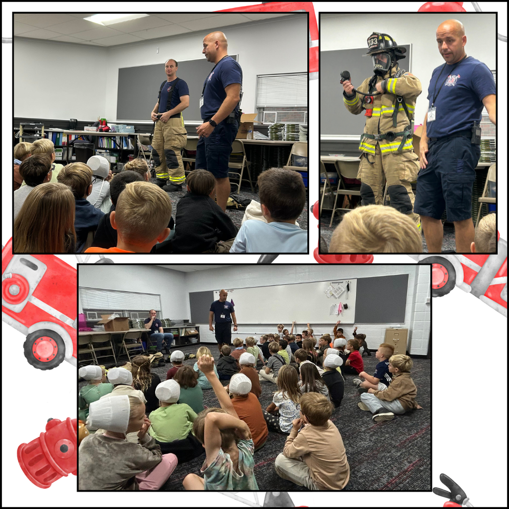 firefighters with students