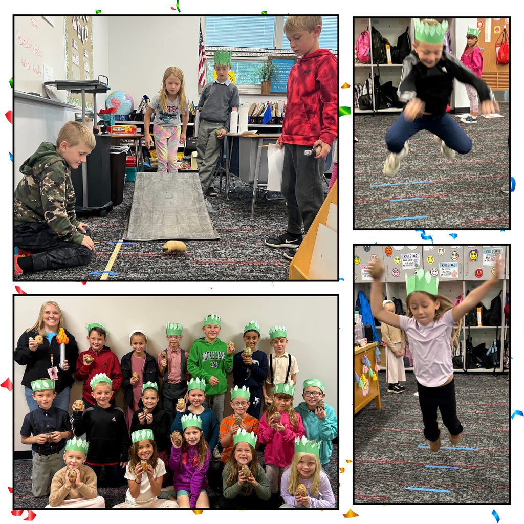 2nd graders participating in olympic-like games using a potato