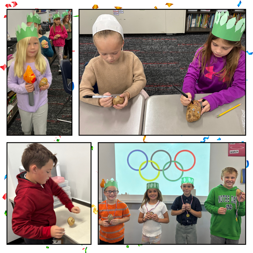 2nd graders participating in olympic-like games using a potato