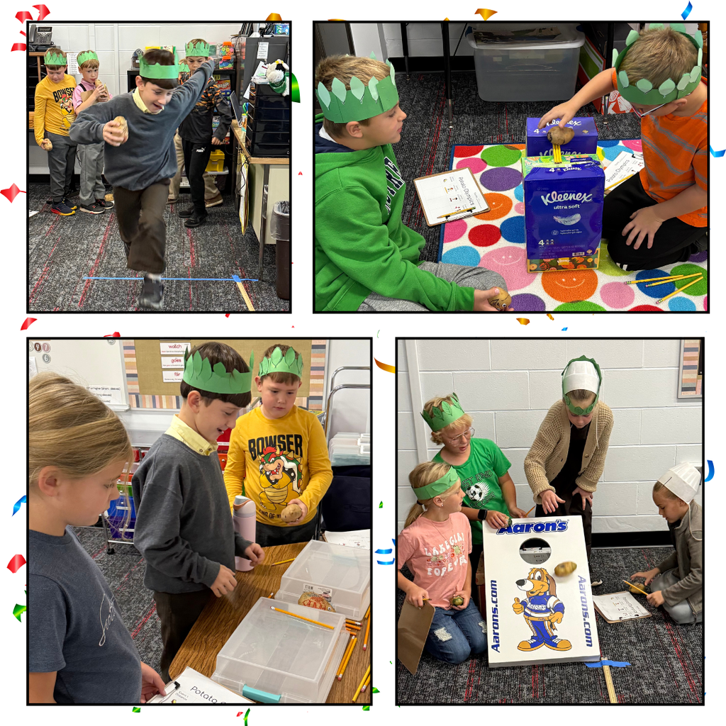 2nd graders participating in olympic-like games using a potato