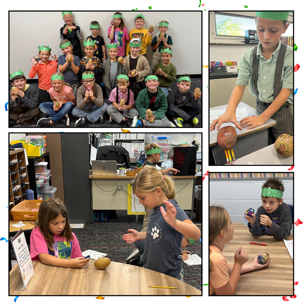 2nd graders participating in olympic-like games using a potato
