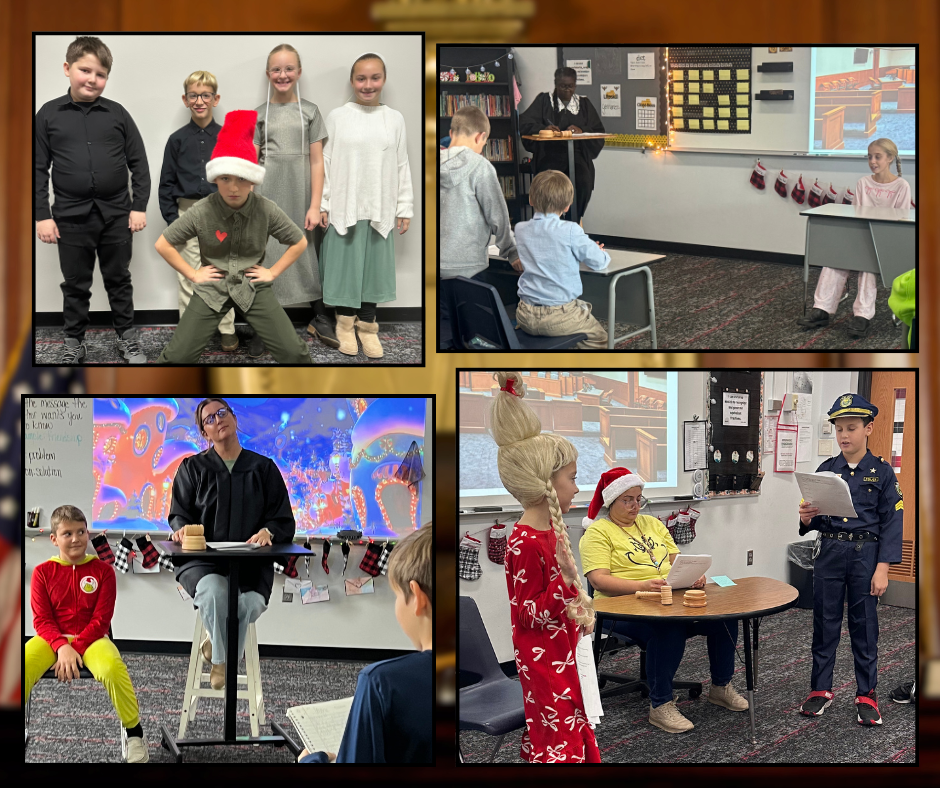 students putting the grinch on trial