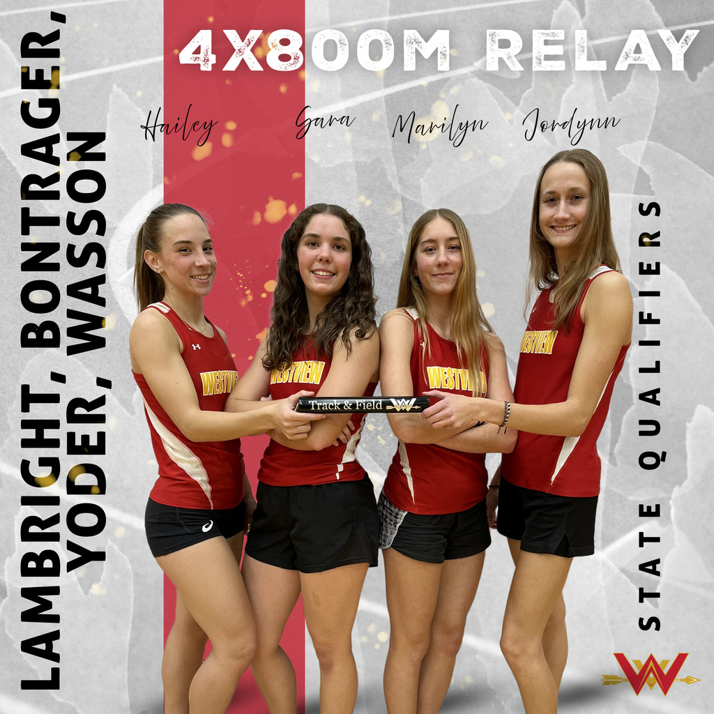 Hailey Lambright, Sara Bontrager, Marilyn Yoder, and Jordynn Wasson qualify for the 4x800 relay at Indoor State Track & Field 2026