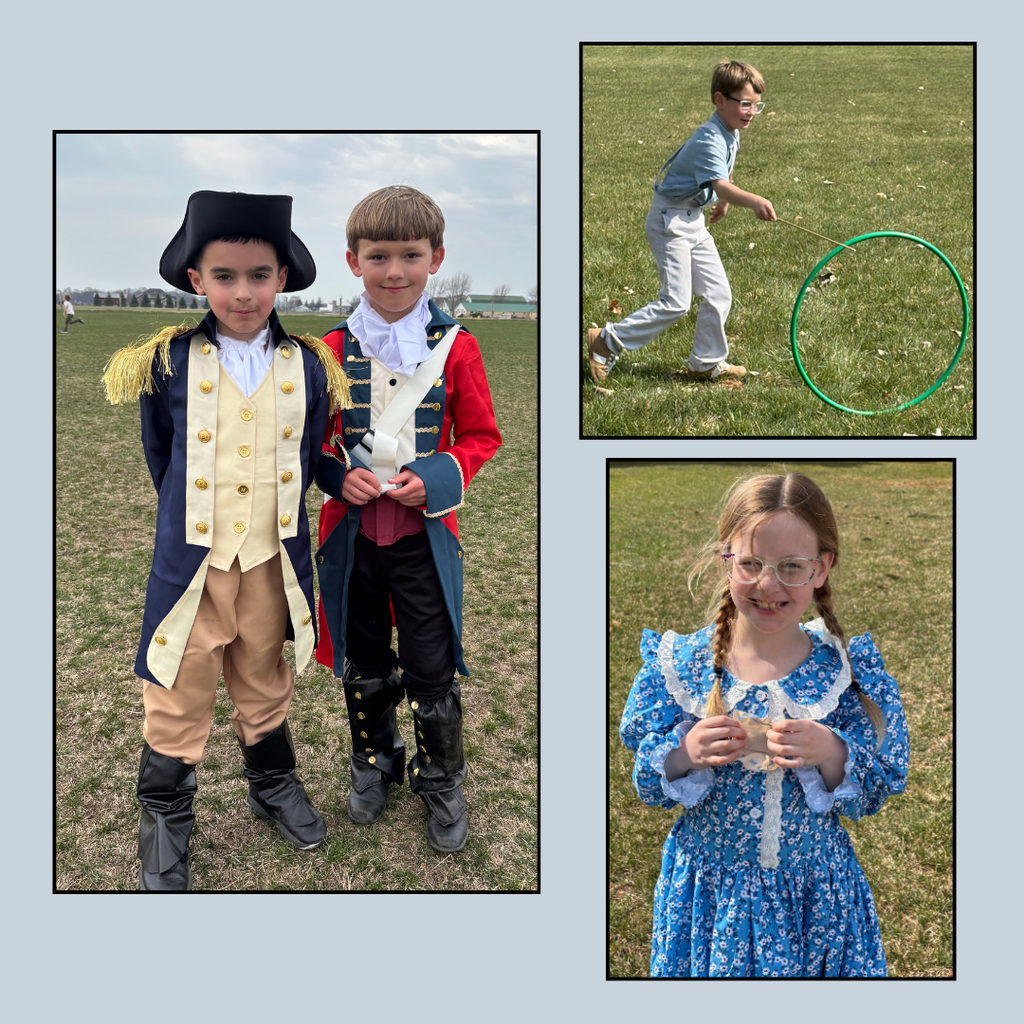 1st grade dressed in colonial attire and playing games