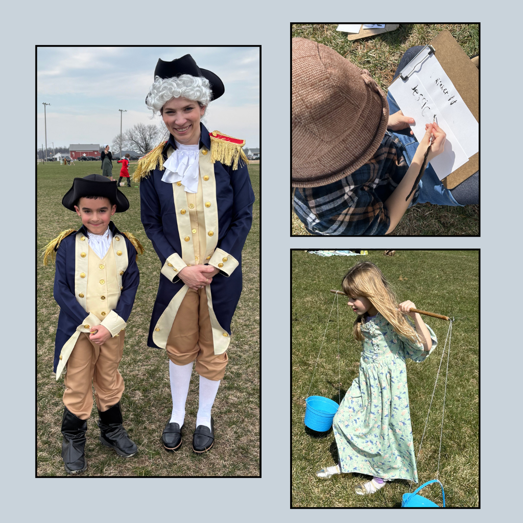 1st grade dressed in colonial attire and playing games