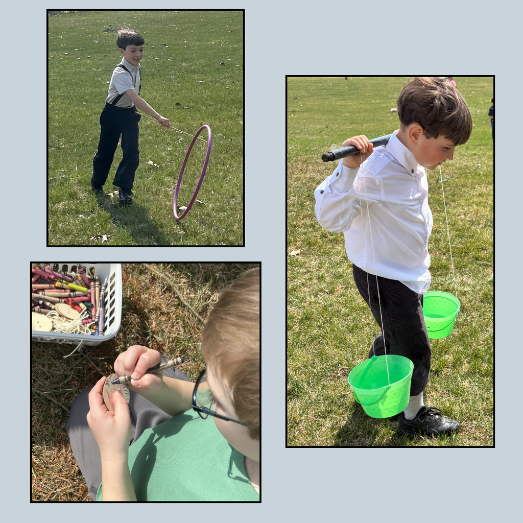 1st grade dressed in colonial attire and playing games