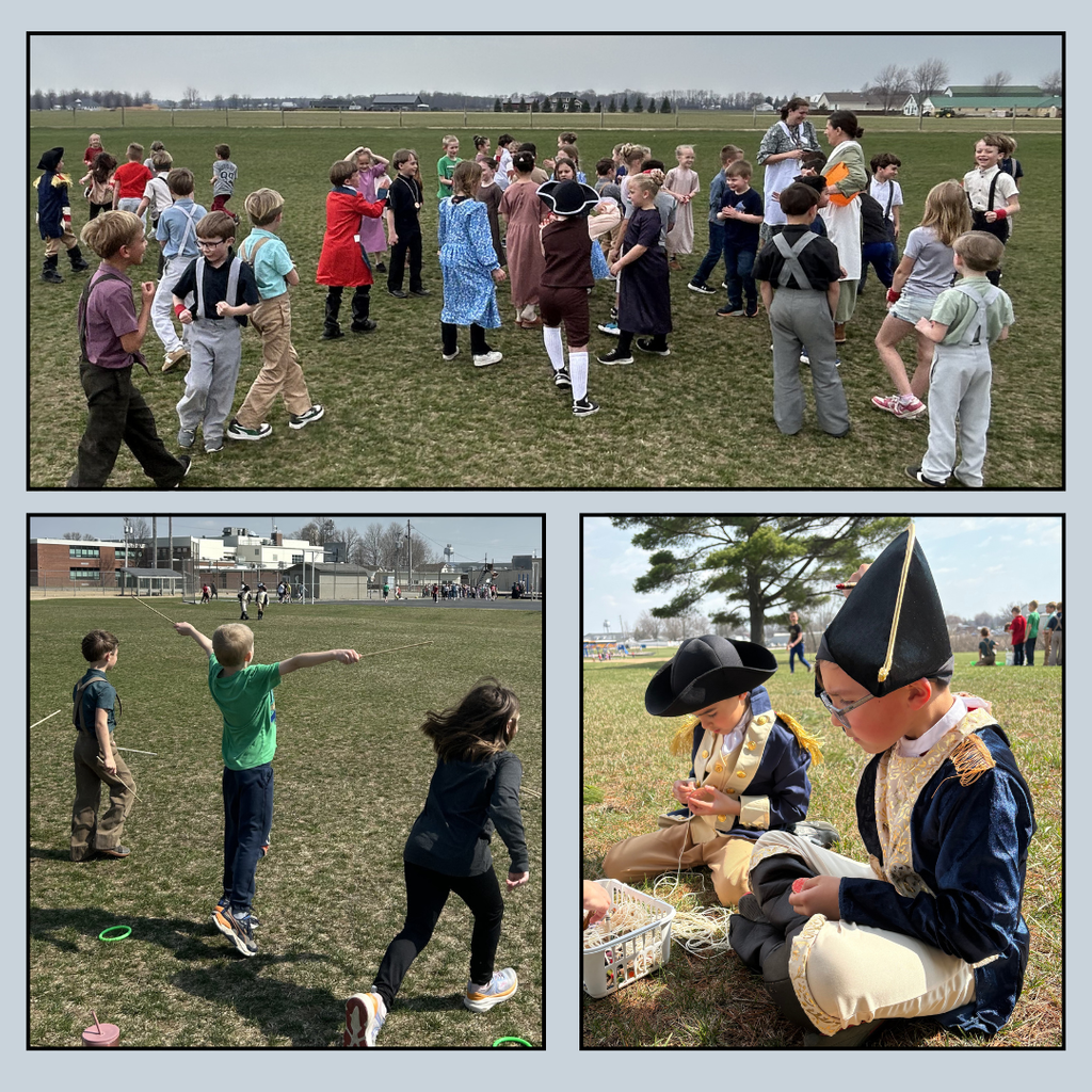 1st grade dressed in colonial attire and playing games
