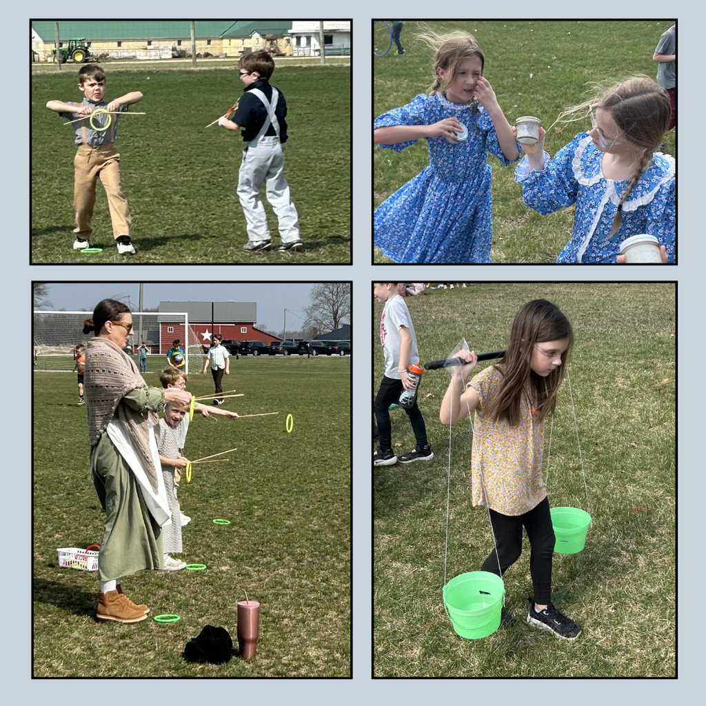 1st grade dressed in colonial attire and playing games