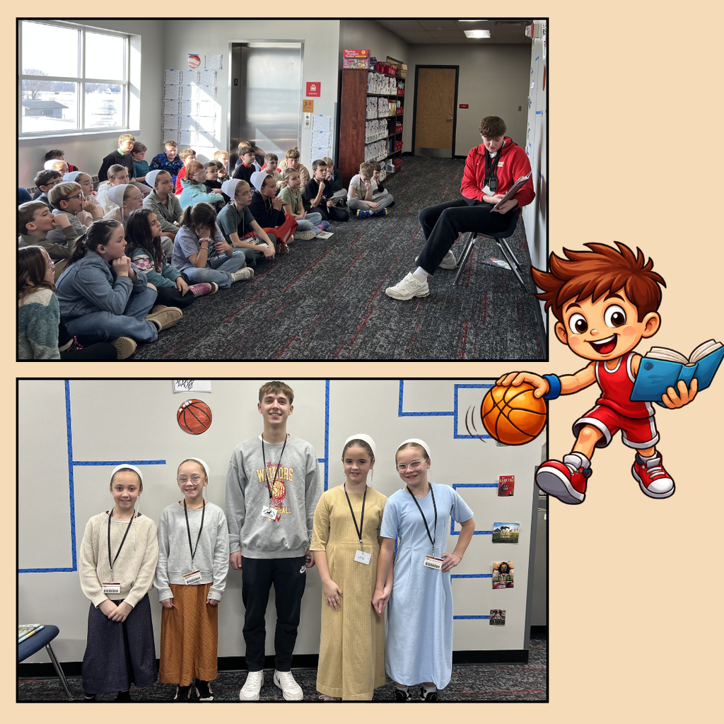 4th graders with basketball teams in the library