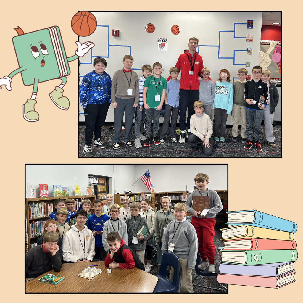 4th graders with basketball teams in the library