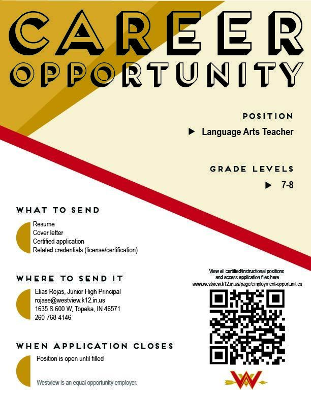 Language Arts Teacher position for 2026-2027