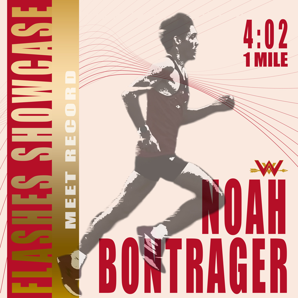 Noah Bontrager 4:02 1-mile race at Flashes Showcase - new meet record and best outdoor 1 mile time in Indiana 2026