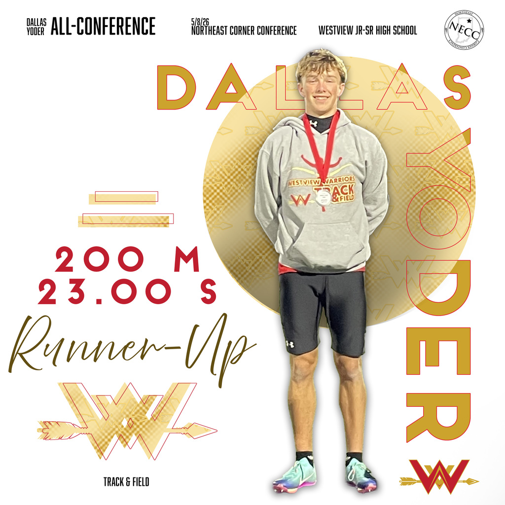 Dallas Yoder Westview Jr-Sr High 200 meter NECC race runner-up 23 seconds