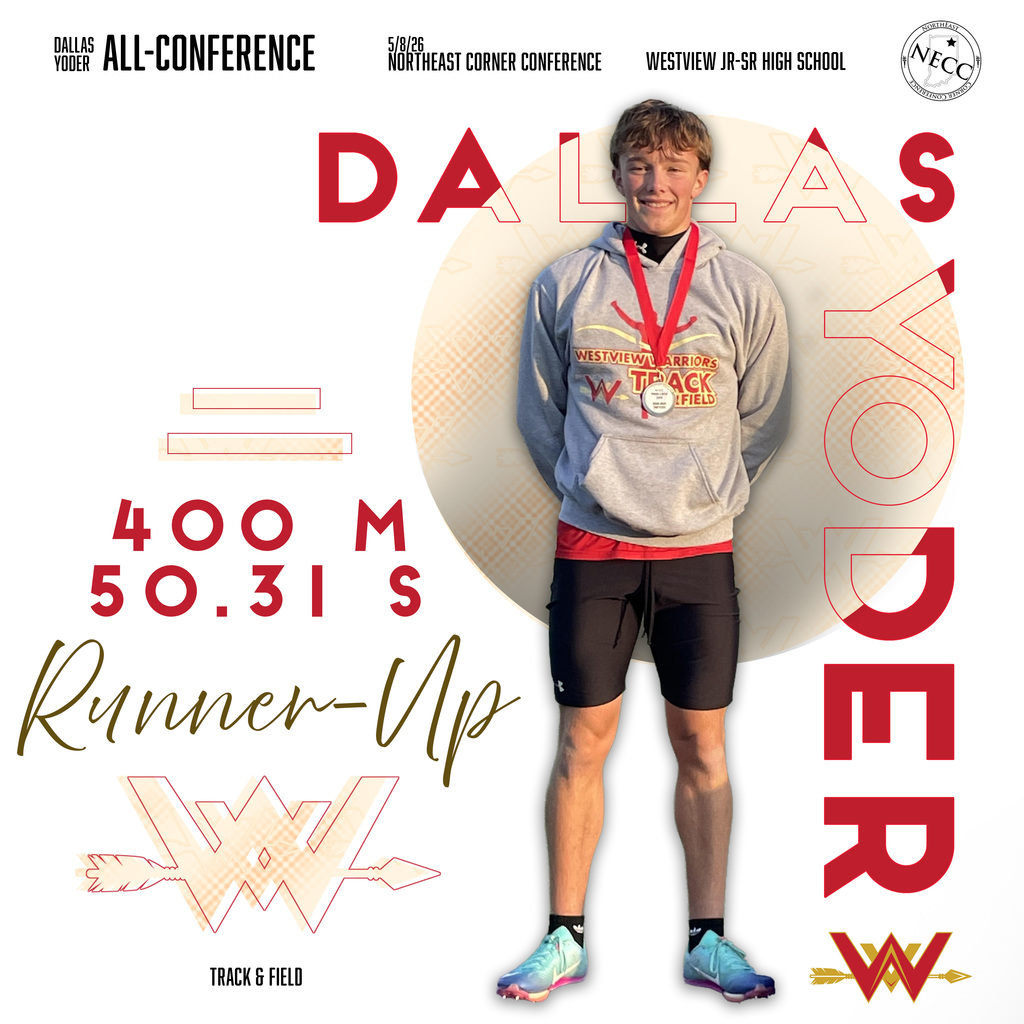 Dallas Yoder Westview Jr-Sr High 400 meter NECC race runner-up 50.31 seconds