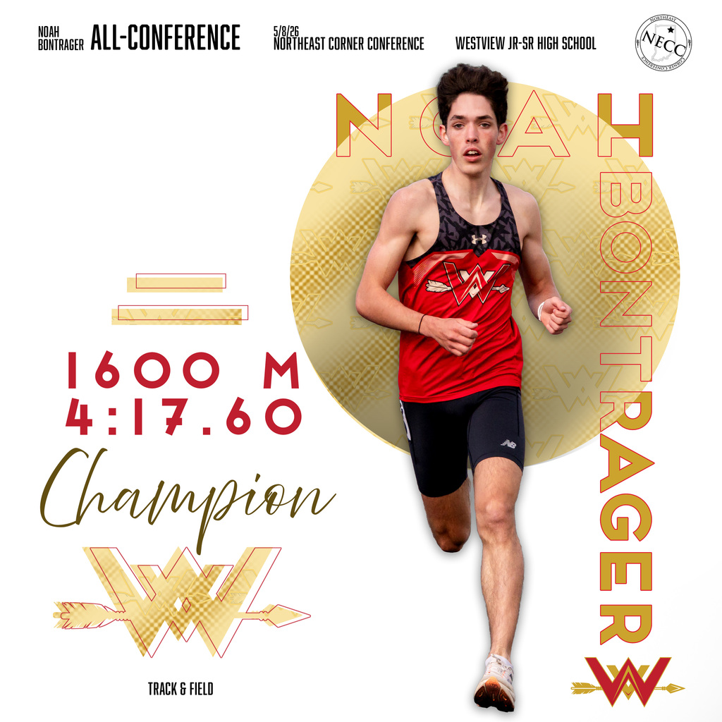 Noah Bontrager Westview Jr-Sr High 1600 meter NECC race champion 4:17.60
