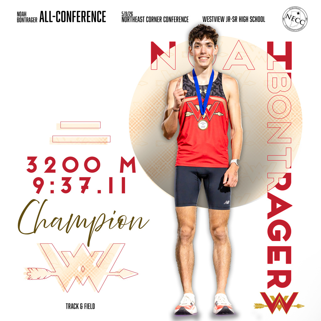 Noah Bontrager Westview Jr-Sr High 3200 meter NECC race champion 9:37.11