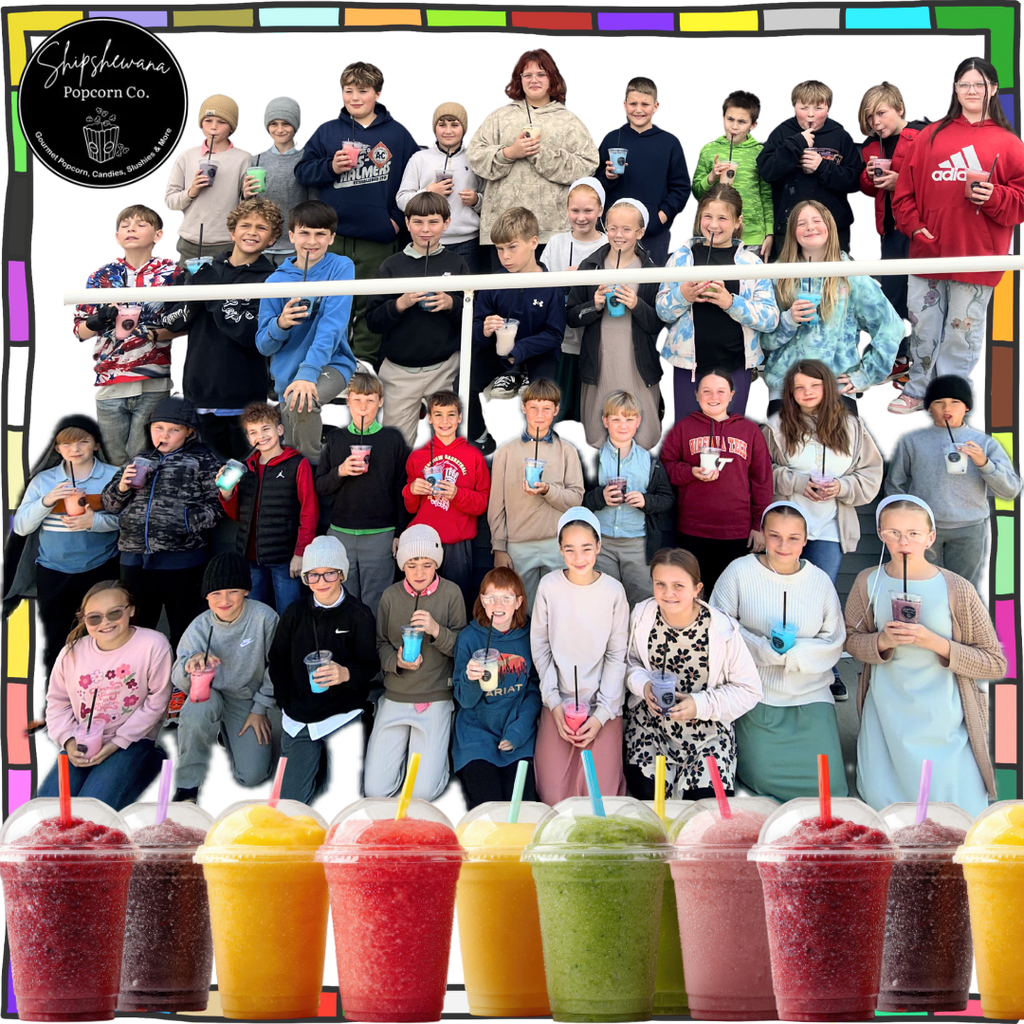 4th graders enjoying slushies from shipshe popcorn co