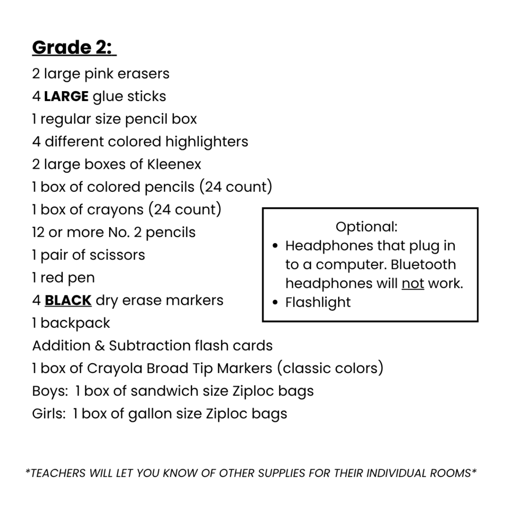 class supply lists