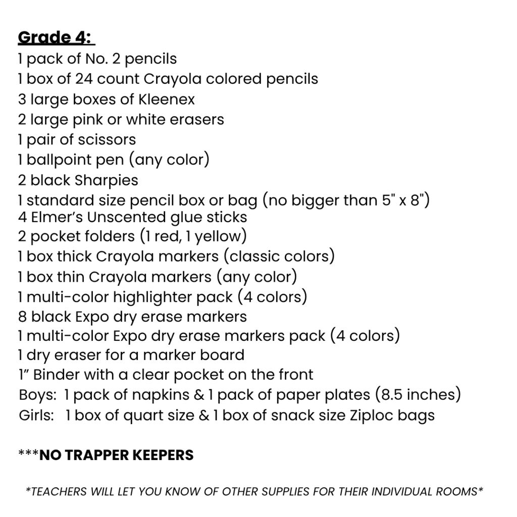 class supply lists