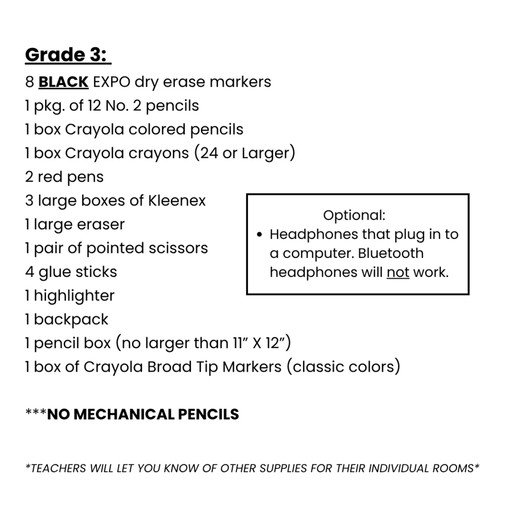 class supply lists